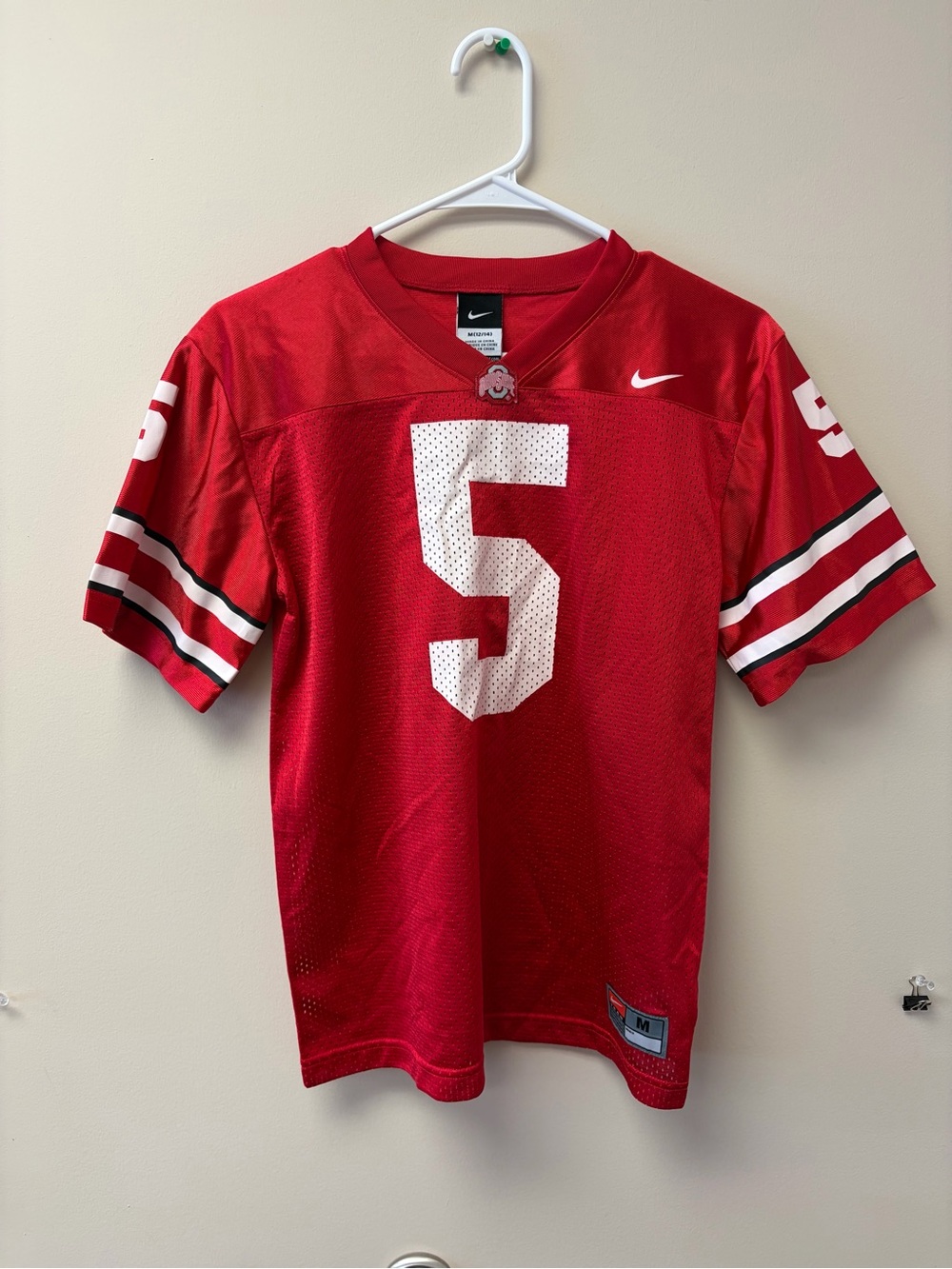 Nike Red Youth Football Jersey with White Number 5